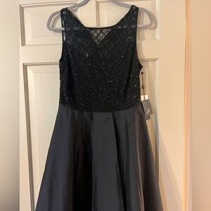 Adrianna Papel black beaded high low gown NWT